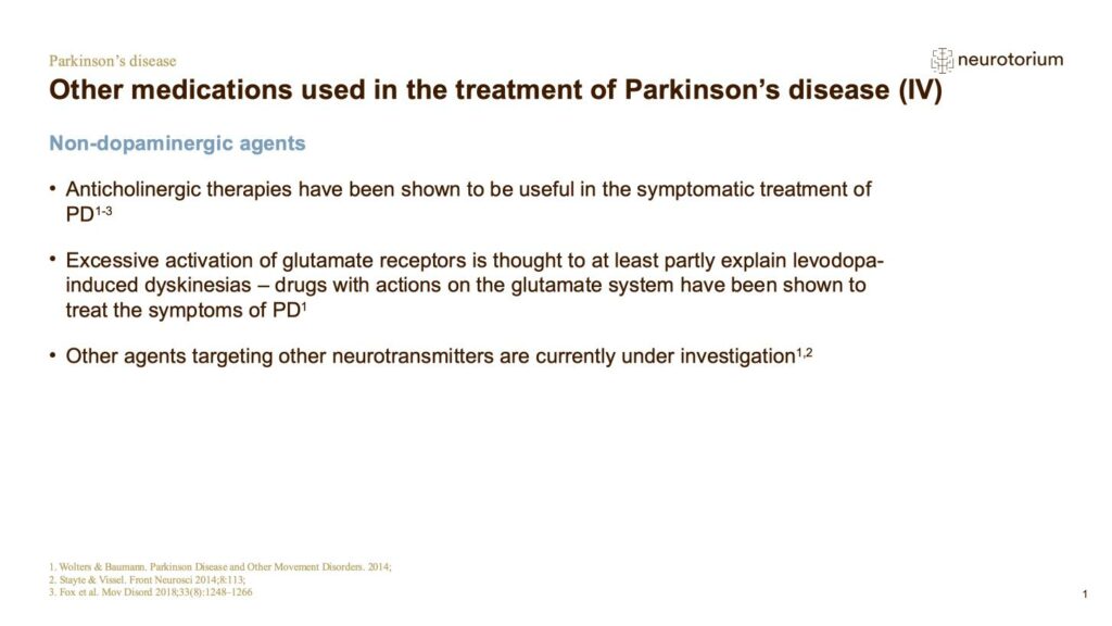 Other medications used in the treatment of Parkinson’s disease (IV)